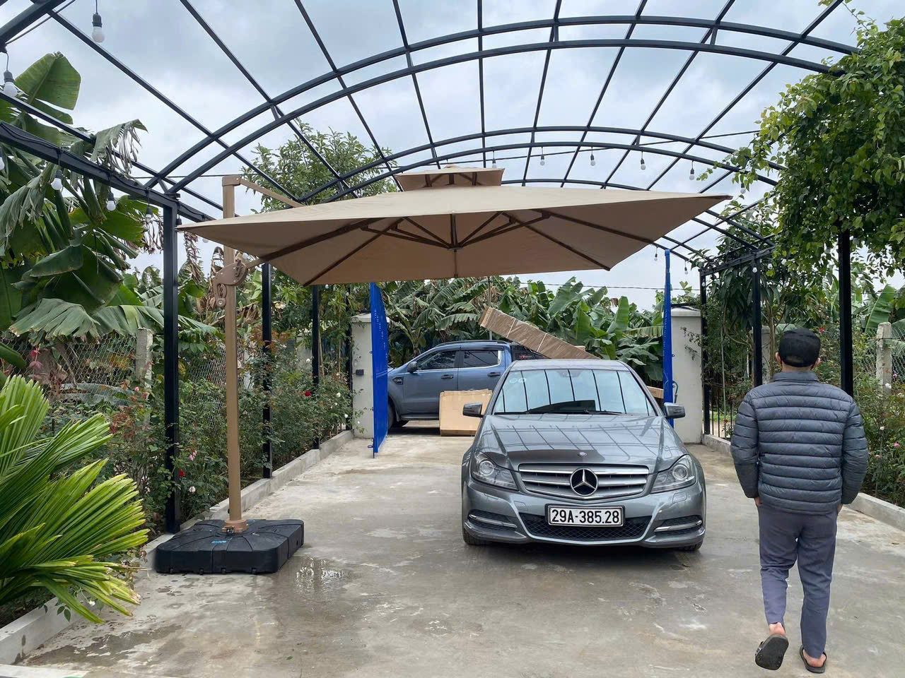 Dù lệch tâm vuông nhập khẩu 3mx3m hai tầng