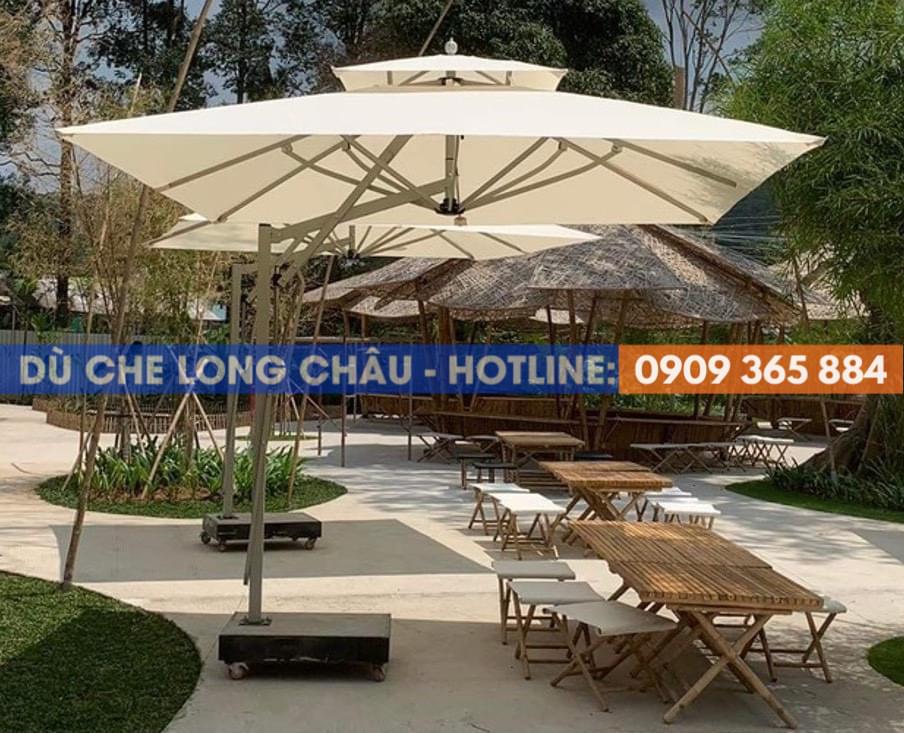 Mẫu dù vuông lệch tâm 3mx3m 2 tầng, không bèo cao cấp, giá cạnh tranh